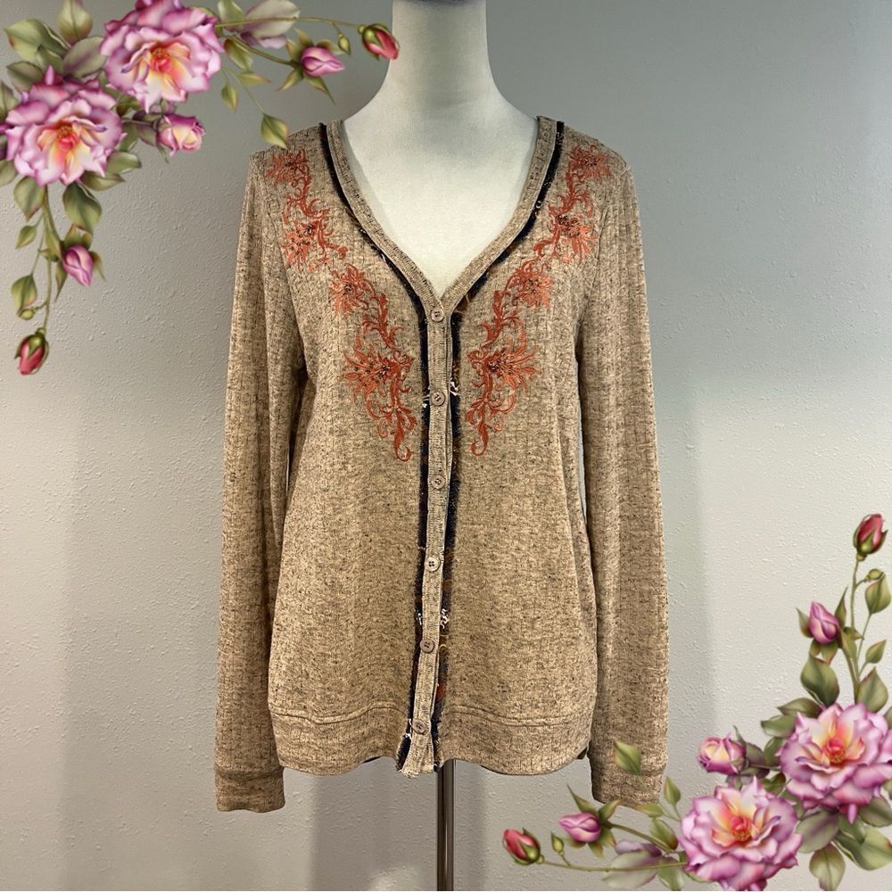 Miss Me Embroidered beaded long‎ sleeve light Sweater